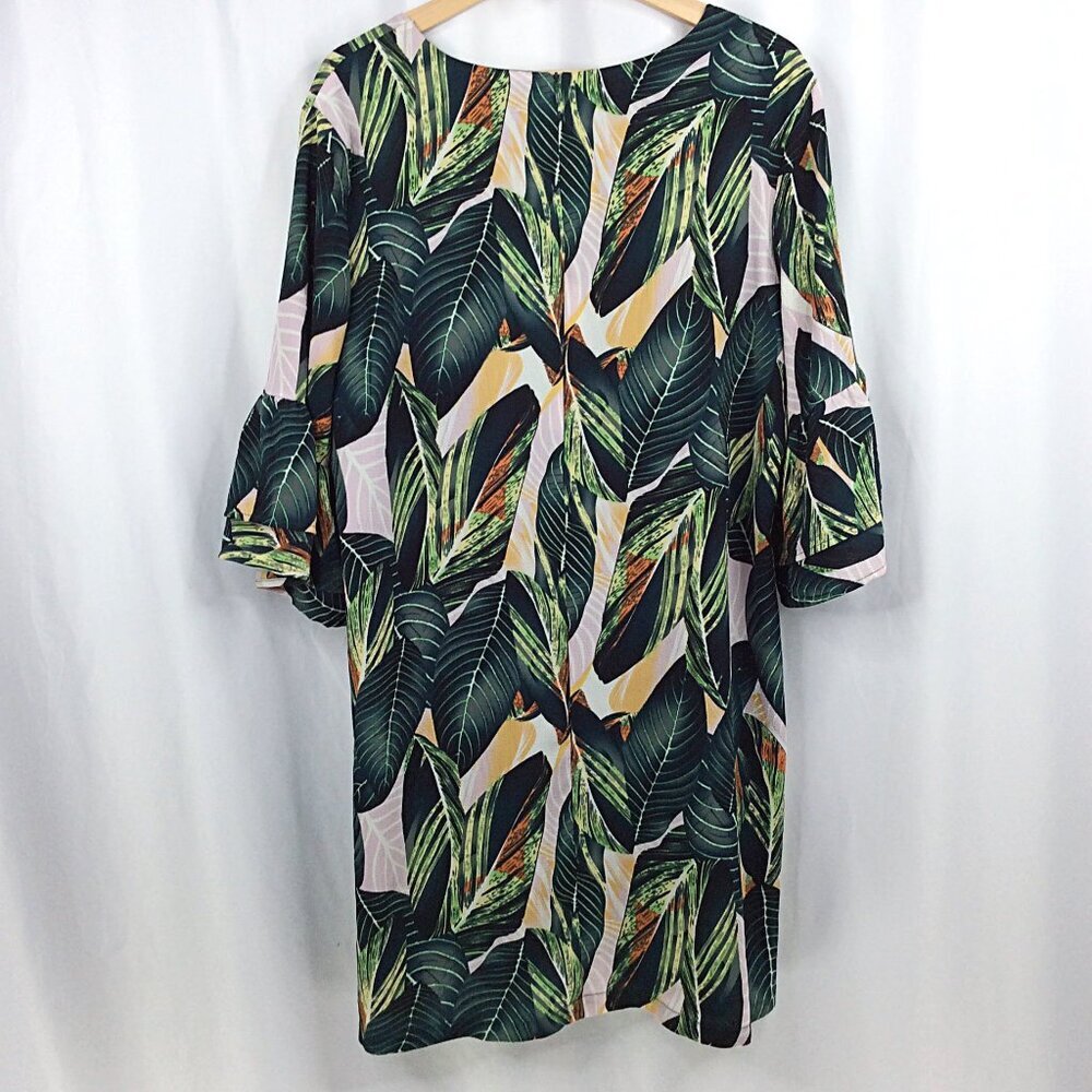 BELONGSCI Dress Womens Size XL Green Tropical Hawaiian Mini Ruffle Bell Sleeve - Picture 4 of 10